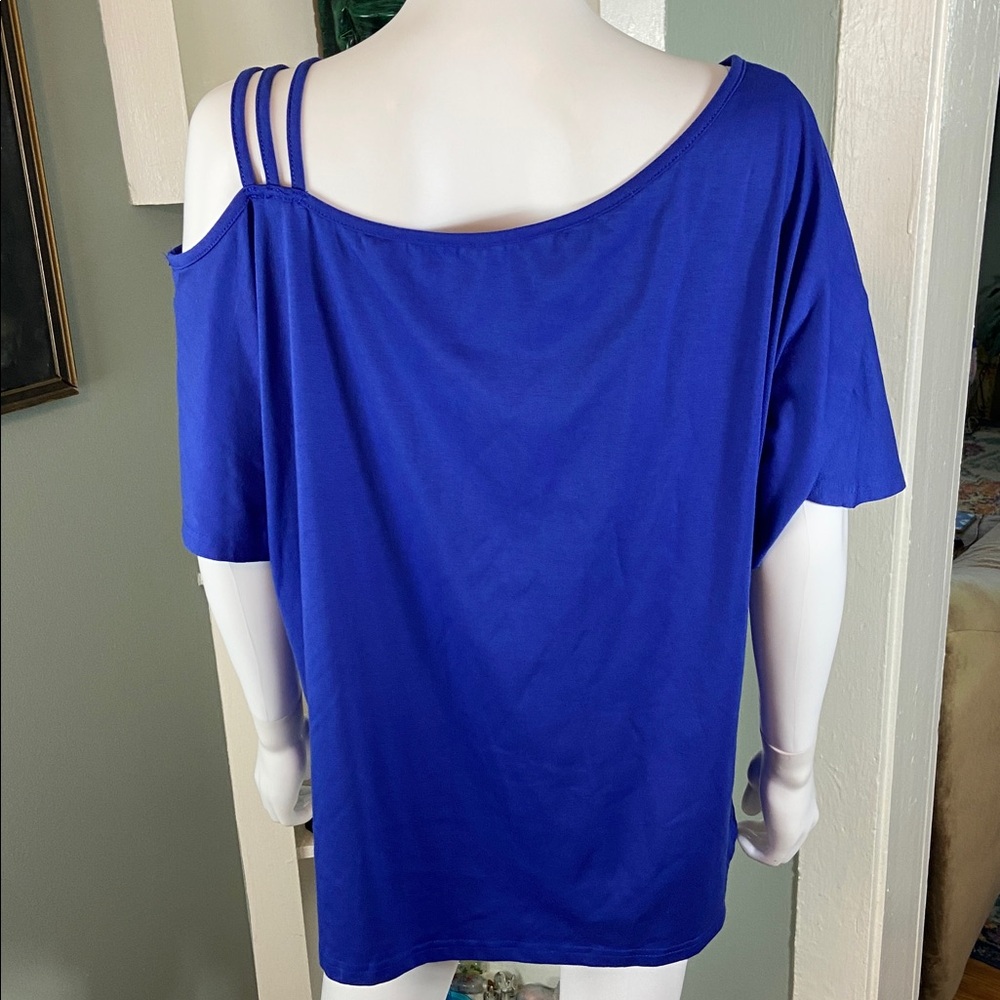 3/$12 Shein Curve Blue-Purple Polycotton Off One Shoulder Tee T-Shirt Blouse Top - Picture 4 of 8